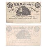 1850 5 Cent H.H Robinson Obsolete Currency Note