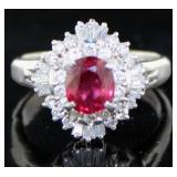 Platinum 1.73 ct Natural Ruby & Diamond Ring