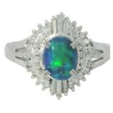 Platinum 1.36 ct Natural Black Opal & Diamond Ring