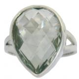 Genuine 6.40 ct Golden Green Amethst Pear Cut Ring