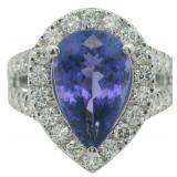 14kt Gold 4.99 ct GIA Tanzanite & Lab Diamond Ring