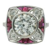 18k Gold 3.70 ct Diamond & Ruby Deco Ring