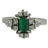 Platinum Natural Emerald & Diamond Antique Ring