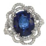 14k Gold 6.52 ct Oval Sapphire & Diamond Ring