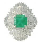 Platinum 2.15 ct Natural Emerald & Diamond Ring