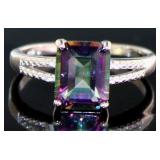 Emerald Cut 2.25 ct Mystic Topaz & Diamond Ring