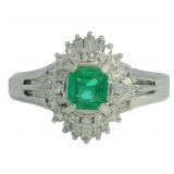 Platinum 3/5 ct Natural Emerald & Diamond Ring