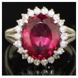 Platinum 5.89 ct Natural Garnet & Diamond Ring