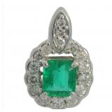 Platinum 3/5 ct Natural Emerald & Diamond Pendant