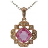 Cushion Cut 2.65 ct Pink Sapphire-Diamond Pendant