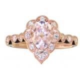 Pear Cut 1.25 ct Morganite & Diamond Ring