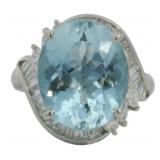 Platinum 7.70 ct Natural Aquamarine & Diamond Ring