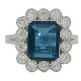 Step Cut 4.50 ct London Blue Topaz &-Diamond Ring