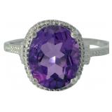Oval 3.54 ct Natural Amethyst & Diamond Ring