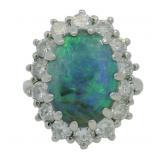 Platinum 6.31 ct Natural Black Opal & Diamond Ring