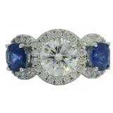 14kt Gold 3.00 ct Lab Diamond & Sapphire Ring