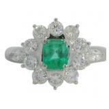 Platinum 1.33ct Natural Emerald & VS Diamond Ring