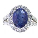 14kt Gold 4.83 ct GIA Sapphire & Lab Diamond Ring