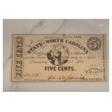 1863 5 Cent State of North Carolina Currency