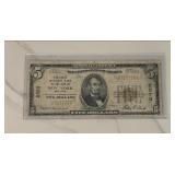1929 $5 New York Currency Note