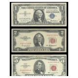 Red Seal $1, $2 & $5 Paper Money Set
