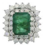 Platinum 7.15ct Natural Emerald & Lab Diamond Ring