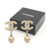 Chanel Coco Mark Gold Pearl Earrings