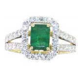 14k Gold 1.85ct Natural Emerald & Lab Diamond Ring