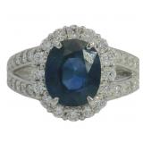 Platinum 3.45 ct Natural Sapphire & Diamond Ring
