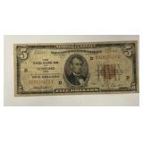 1929 $5 Ohio National Bank Note