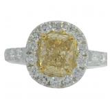 Cushion Cut 2.65 ct Vivid Yellow Lab Diamond Ring