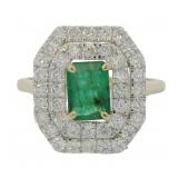 14k Gold 1.78ct Natural Emerald & Lab Diamond Ring