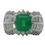 Platinum 3.20 ct Natural Emerald & Diamond Ring