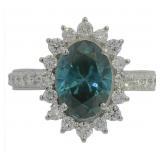 10kt Gold 3.32 ct Oval Blue Lab VS Diamond Ring