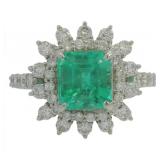 Platinum 2.80 ct Natural Emerald & Diamond Ring