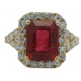 10kt Gold 5.95 ct Natural Ruby & Lab Diamond Ring
