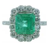 Platinum 2.32 ct Natural Emerald & Diamond Ring