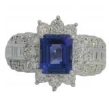 Platinum 3.10 ct Natural Tanzanite & Diamond Ring