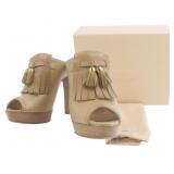 Prada Soft Calf Tassel Mules Shoes Size 37
