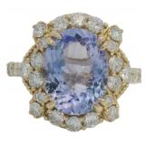 14kt Gold 5.89 ct Tanzanite & Lab Diamond Ring