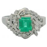 Platinum .68 ct Natural Emerald & Diamond Ring