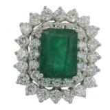 Platinum 6.41ct Natural Emerald & Lab Diamond Ring