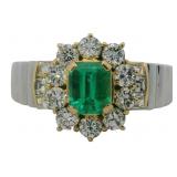 Plat/Gold 1.46 ct Natural Emerald & Diamond Ring