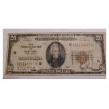 1929 $20 New York Federal Reserve Bank Note