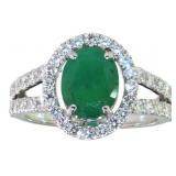 14k Gold 2.64ct Natural Emerald & Lab Diamond Ring