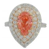 Brilliant 4.11 ct Pear Vivid Pink Lab Diamond Ring