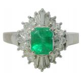 Platinum 1.12 ct Natural Emerald & Diamond Ring