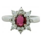 Platinum Natural Ruby & VS Diamond Ring