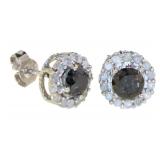 Round Natural 2.00 ct Black-White Diamond Earrings