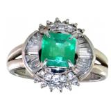 Platinum 1.64 ct Natural Emerald & Diamond Ring
